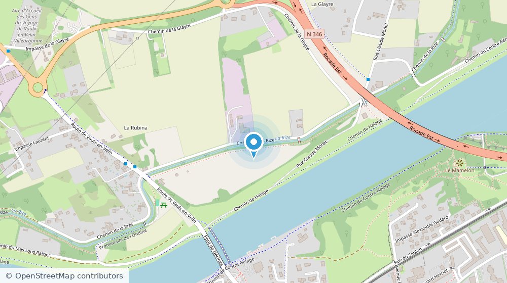 Plan de Décines-Charpieu situant NM Plomberie sur le Chemin de la Rize, le long du canal et près de la Rocade Est